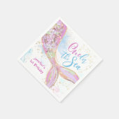 Serviette En Papier Sirène 1er Anniversaire Derrière La Mer Rose (Coin)