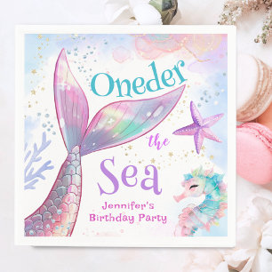 Serviette En Papier Sirène 1er Anniversaire Derrière La Mer Rose viole