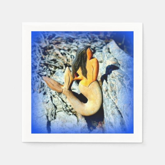 Serviette En Papier sirène à poil noir bleu (Devant)