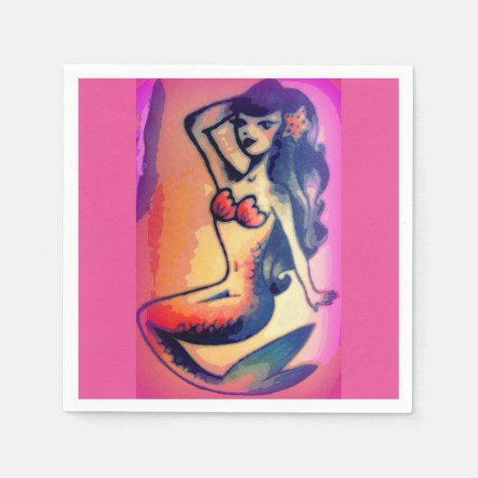 Serviette En Papier sirène aux cheveux foncés beauté rose (Devant)