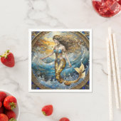 Serviette En Papier Sirène dans les vagues de l'océan (En situation)