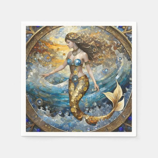 Serviette En Papier Sirène dans les vagues de l'océan (Devant)