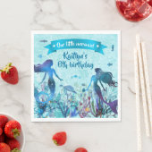 Serviette En Papier Sirène d'aquarelle sous la mer fête d'anniversaire (En situation)
