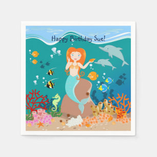 Serviette En Papier Sirène et dauphins sous la mer fête d'anniversaire