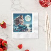 Serviette En Papier Sirène sur la plage la nuit (En situation)