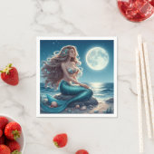 Serviette En Papier Sirène sur la plage la nuit (En situation)