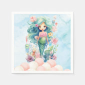 Serviette En Papier Sirène Whimsical bleu rose fête d'anniversaire Nap (Devant)