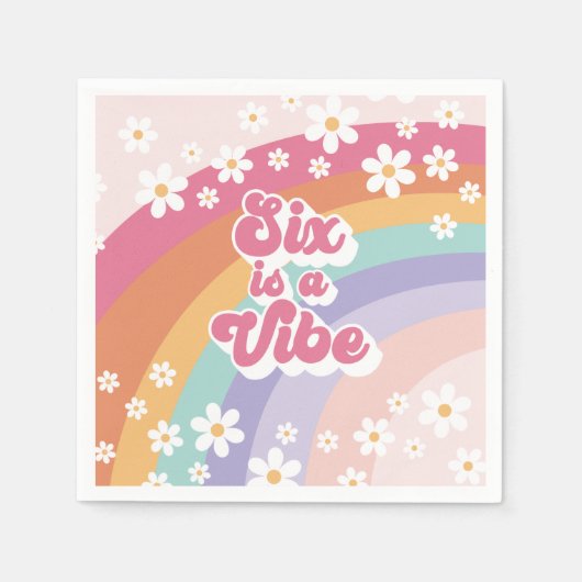 Serviette En Papier Six est Vibe Retro Rainbow 6e anniversaire (Devant)