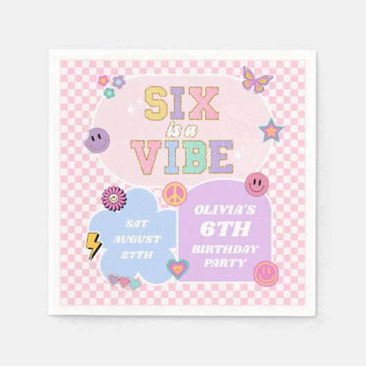 Serviette En Papier Six Is A Vibe Preppy Patch 6e Anniversaire (Devant)