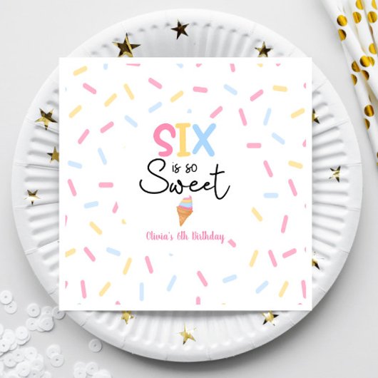 Serviette En Papier Six Is So Sweet Ice Cream 6e fête d'anniversaire