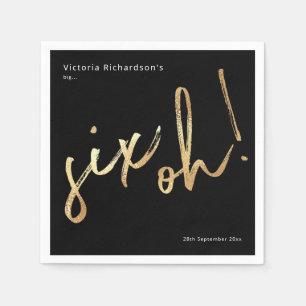 Serviette En Papier Six Oh 60e anniversaire Black Gold Foil Simple Chi