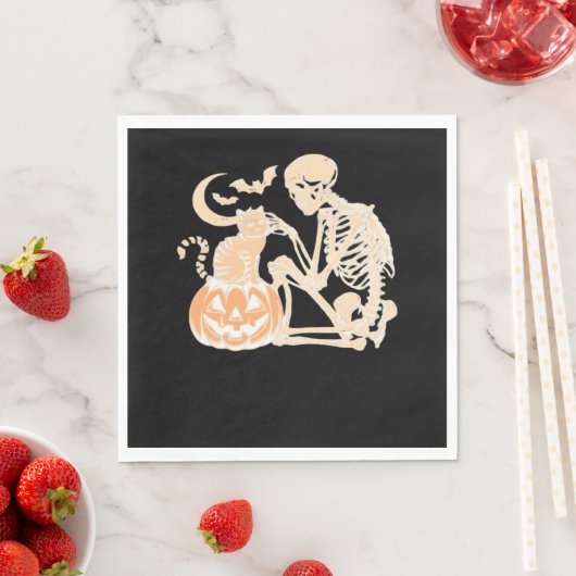 Serviette En Papier Skeleton Cat Crâne kitty mignonne Halloween Design (En situation)