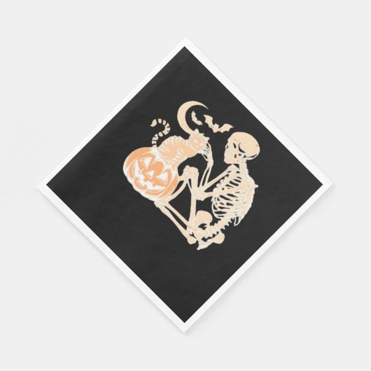 Serviette En Papier Skeleton Cat Crâne kitty mignonne Halloween Design (Coin)