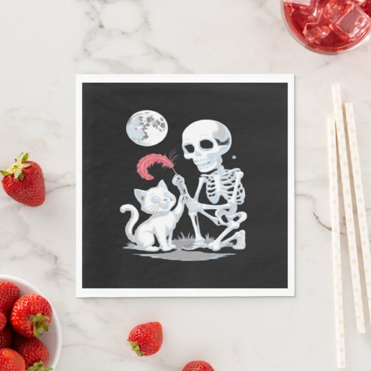 Serviette En Papier Skeleton Chat Halloween drôle mignon Éffrayant ess (En situation)
