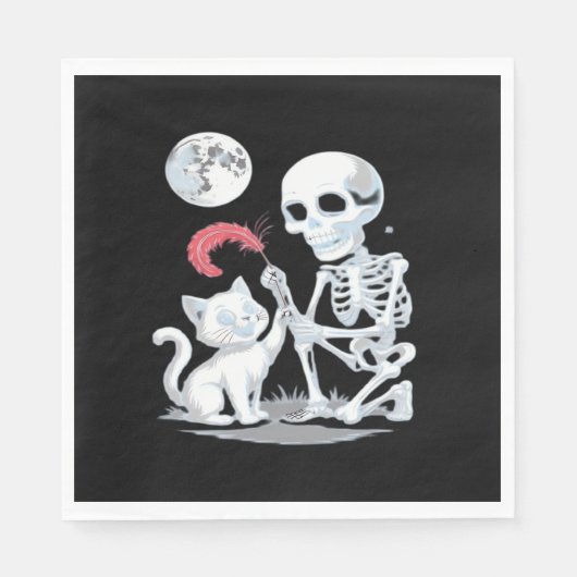 Serviette En Papier Skeleton Chat Halloween drôle mignon Éffrayant ess (Devant)