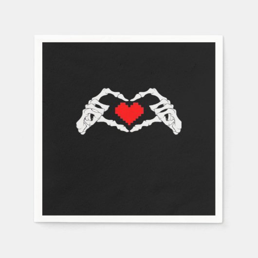 Serviette En Papier Skeleton Coeur Et Mème Mains (Devant)