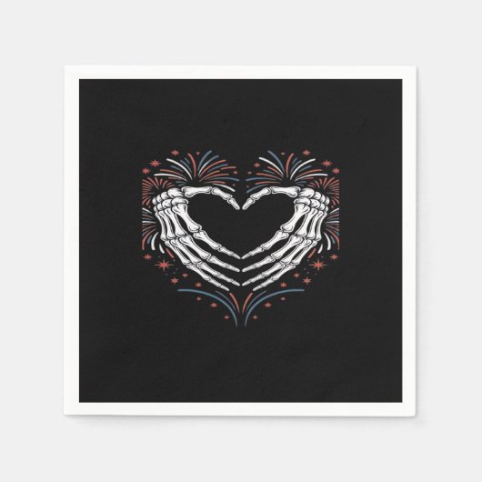Serviette En Papier Skeleton Coeur main 4ème De L'Amérique Patriotique (Devant)