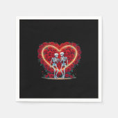 Serviette En Papier Skeleton Couple Tenant Les Mains Dans Un Coeur De  (Devant)