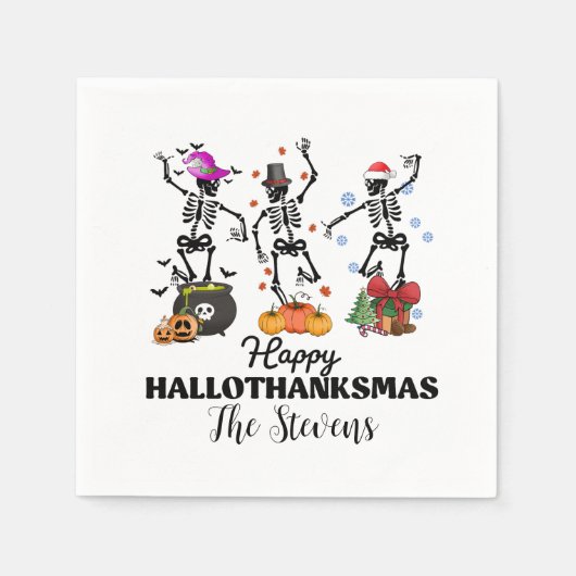 Serviette En Papier Skeleton Hallothanksmas heureux (Devant)