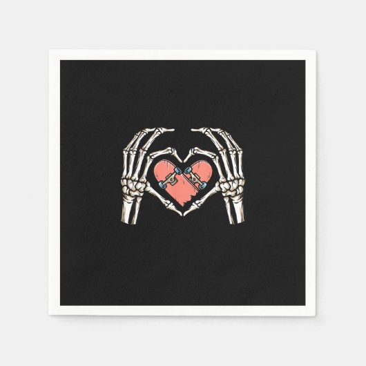 Serviette En Papier Skeleton Hand Heart Skateboard Valentines Day Funn (Devant)