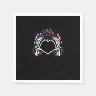 Serviette En Papier Skeleton Hand Heart USA Patriotic American