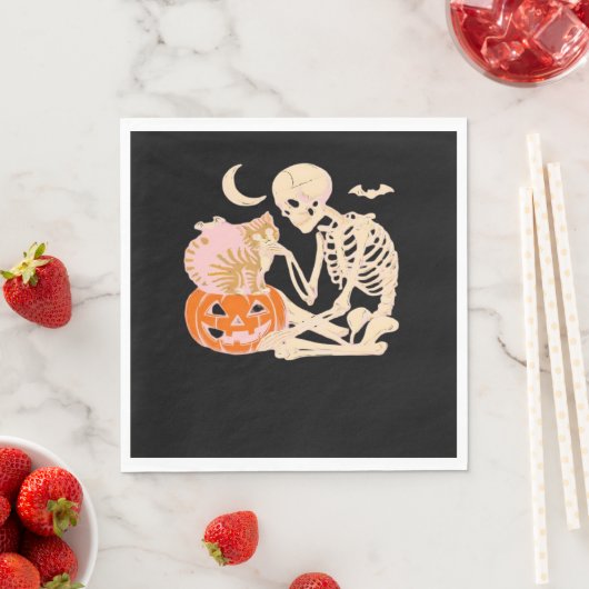 Serviette En Papier Skeleton Hugging Cat Halloween Amoureux des chats  (En situation)
