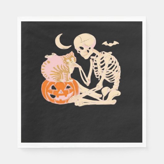 Serviette En Papier Skeleton Hugging Cat Halloween Amoureux des chats  (Devant)
