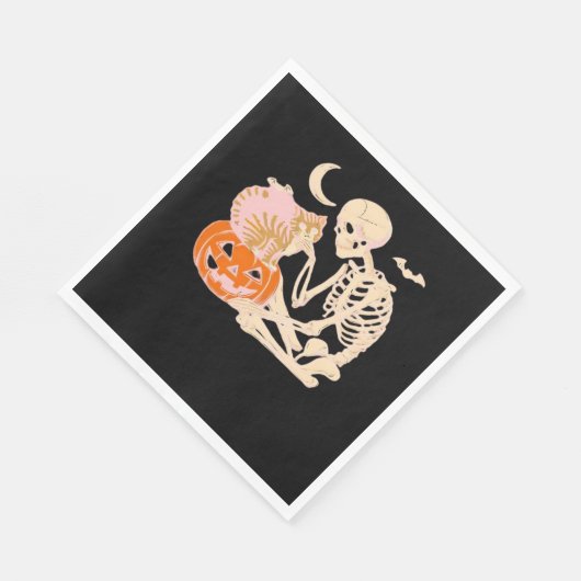 Serviette En Papier Skeleton Hugging Cat Halloween Amoureux des chats  (Coin)