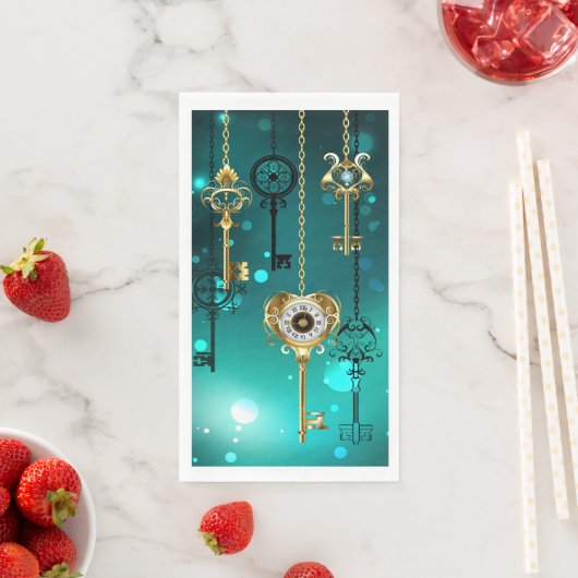 Serviette En Papier Skeleton Keys on Green Background (En situation)