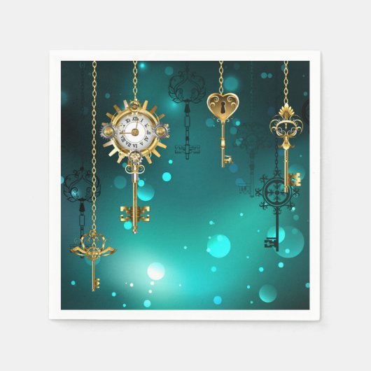 Serviette En Papier Skeleton Keys on Green Background (Devant)