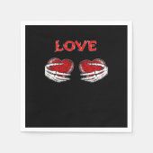 Serviette En Papier Skeleton Mains Coeur Drôle Design (Devant)