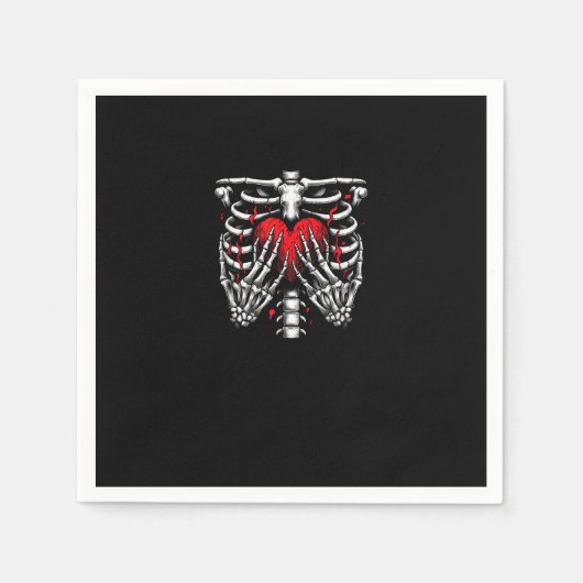 Serviette En Papier Skeleton Mains tenant Coeur Halloween Costume amus (Devant)