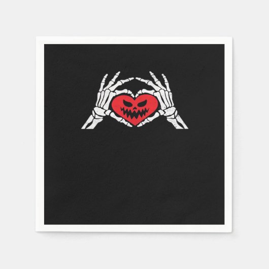 Serviette En Papier Skeleton Met Un Coeur Halloween Éffrayant (Devant)