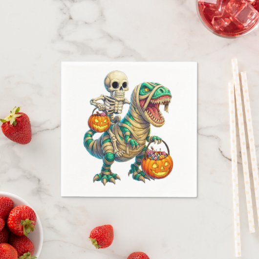 Serviette En Papier Skeleton Whimsical équitation maman T-Rex Hallowee (En situation)