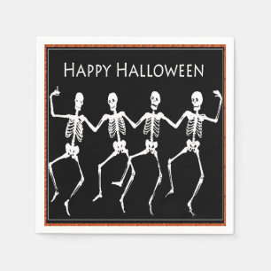 Serviette En Papier Skeletons de danse Napkins d'Halloween noir