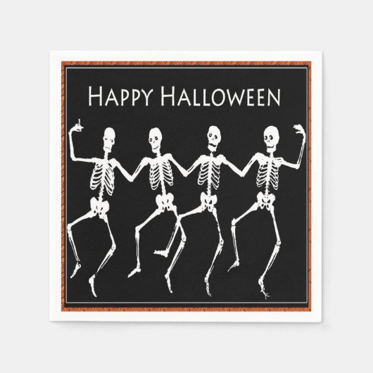Serviette En Papier Skeletons de danse Napkins d'Halloween noir (Devant)