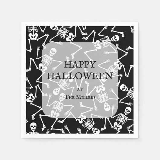 Serviette En Papier Skeletons Halloween Party Black (Devant)