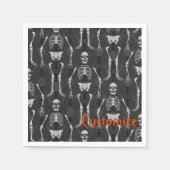 Serviette En Papier Skeletons noir et blanc Halloween Napkins (Devant)