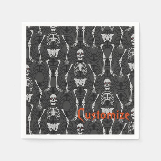 Serviette En Papier Skeletons noir et blanc Halloween Napkins (Devant)
