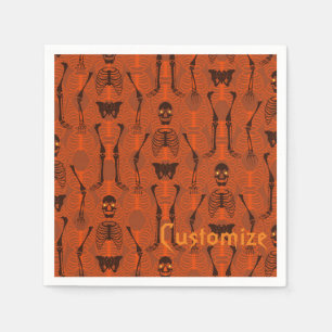 Serviette En Papier Skeletons noirs et orange Halloween Napkins