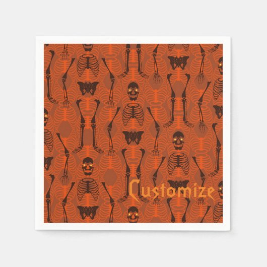 Serviette En Papier Skeletons noirs et orange Halloween Napkins (Devant)