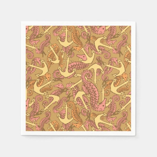 Serviette En Papier Sketchy Seahorse And Anchor Pattern (Devant)