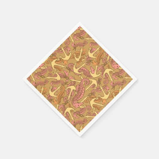 Serviette En Papier Sketchy Seahorse And Anchor Pattern (Coin)