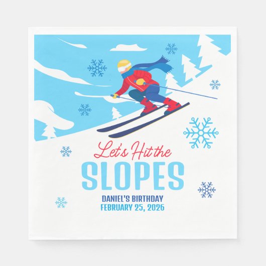 Serviette En Papier Ski Anniversaire Faisons un tour sur les pistes Na (Devant)
