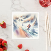 Serviette En Papier Ski De Neige En Aquarelle (En situation)