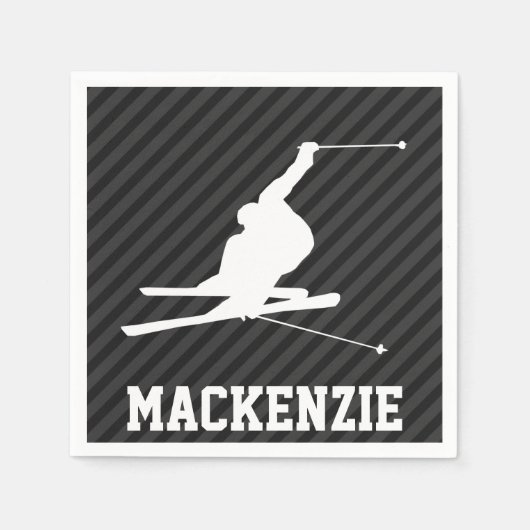 Serviette En Papier Ski de neige ; Gris Noir & Sombre (Devant)