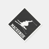 Serviette En Papier Ski de neige ; Gris Noir & Sombre (Coin)