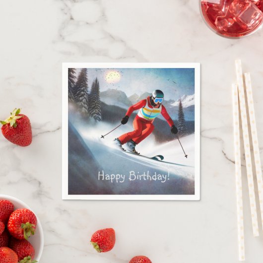 Serviette En Papier Ski de neige - Papier d'anniversaire (En situation)