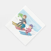 Serviette En Papier Ski en famille (Coin)