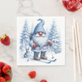 Serviette En Papier Ski Gnome d'hiver avec un lapin (En situation)